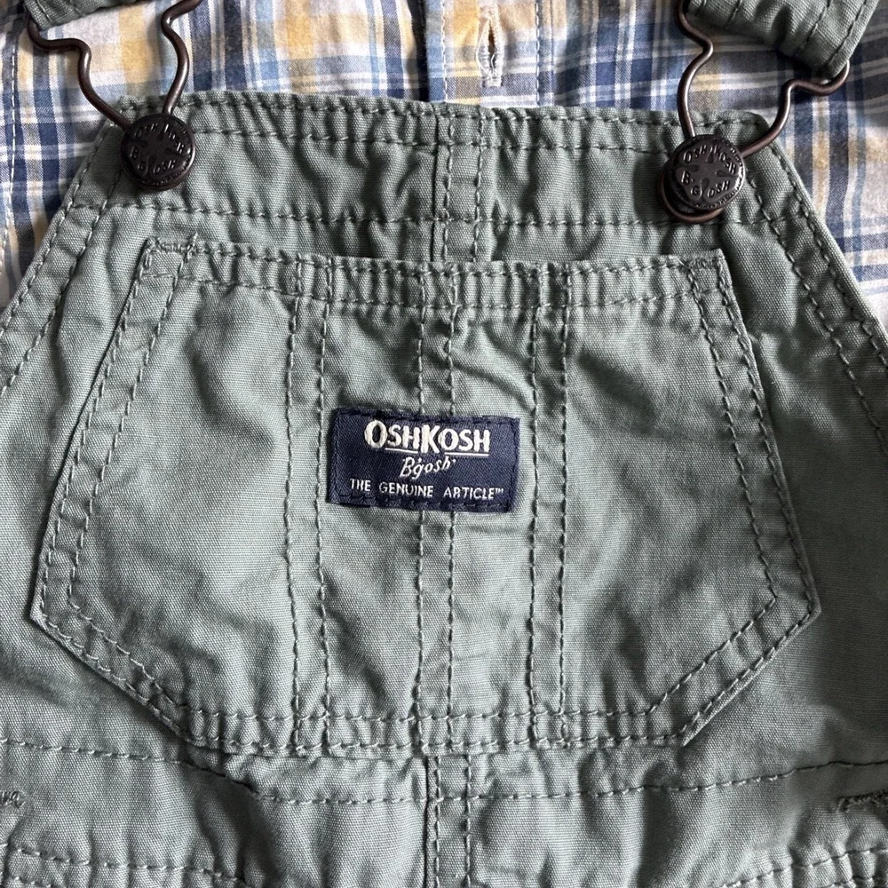 OSHKOSH B'GOSH Vestbak pant overalls Matching Plaid Shirt Boys 12 Months 2 Piece